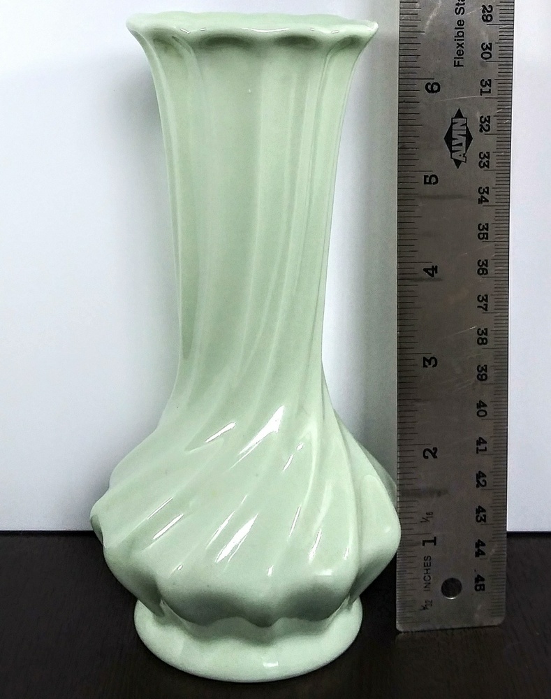 Vintage green twist fluted porcelain 9" bud vase